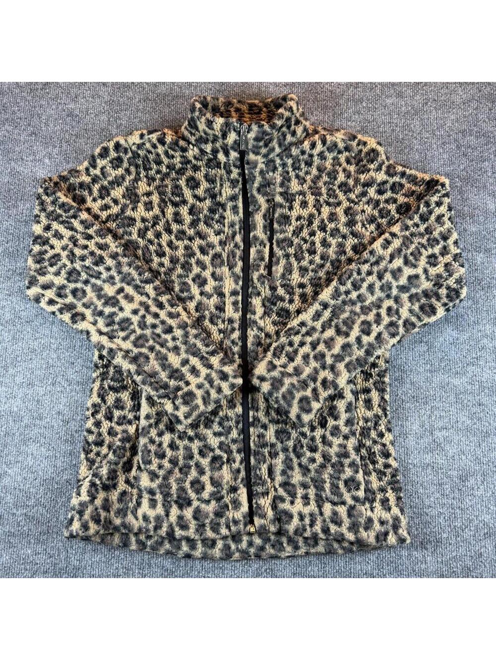 Calvin Klein Leopard Print Fleece Jacket Medium Animal print, streetwear, winter